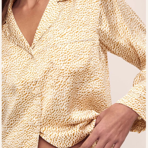 Eberjey Inez 100% Silk Printed Long Pajama Set Size XS Mink Puff/Bone Cream Tan - Picture 4 of 9